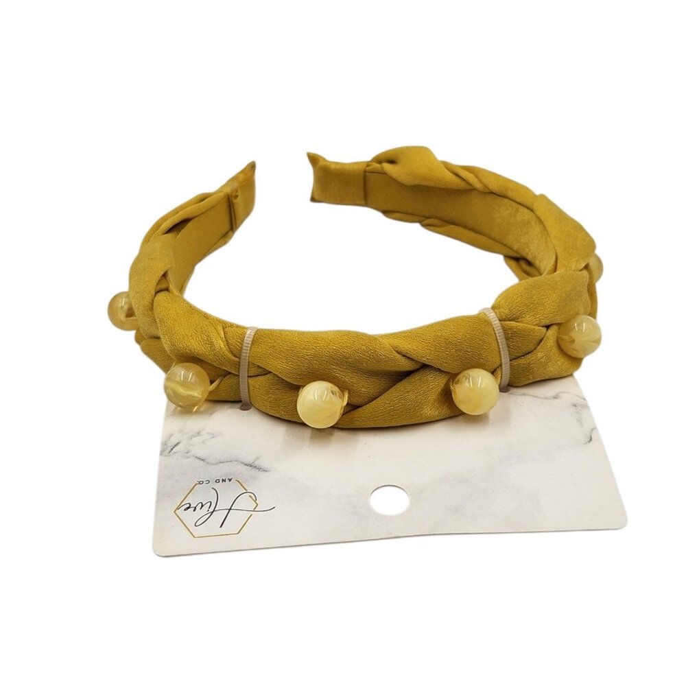Hive and Co. Headbands Braid Silky Old Gold Texture Knotted Twist Mustard Yellow - Picture 4 of 7